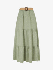 Jupe longue évasée en tissu texturé - Kaki - 1