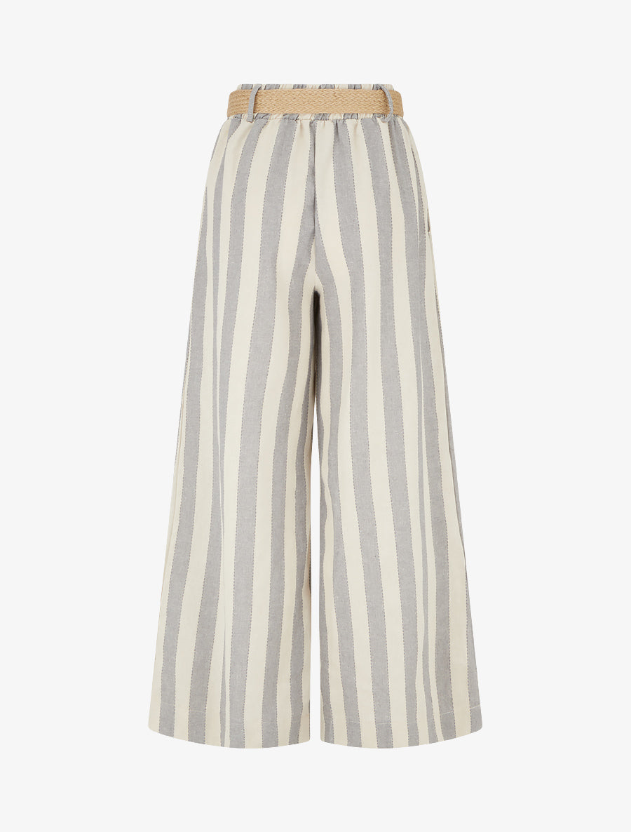 Pantalon élastiqué à imprimé rayures - Gris - 2