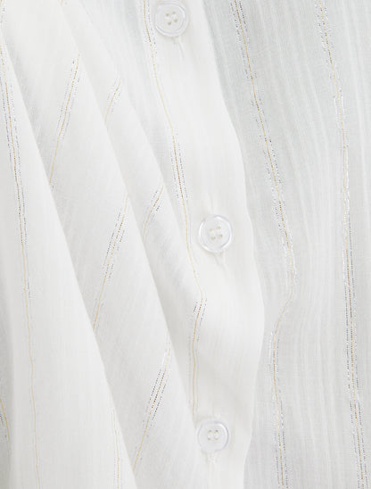 Chemise ample manches courtes à fine rayures irisées - Blanc - 3