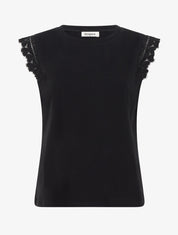 Top droit à épaules en dentelle - Noir - 1