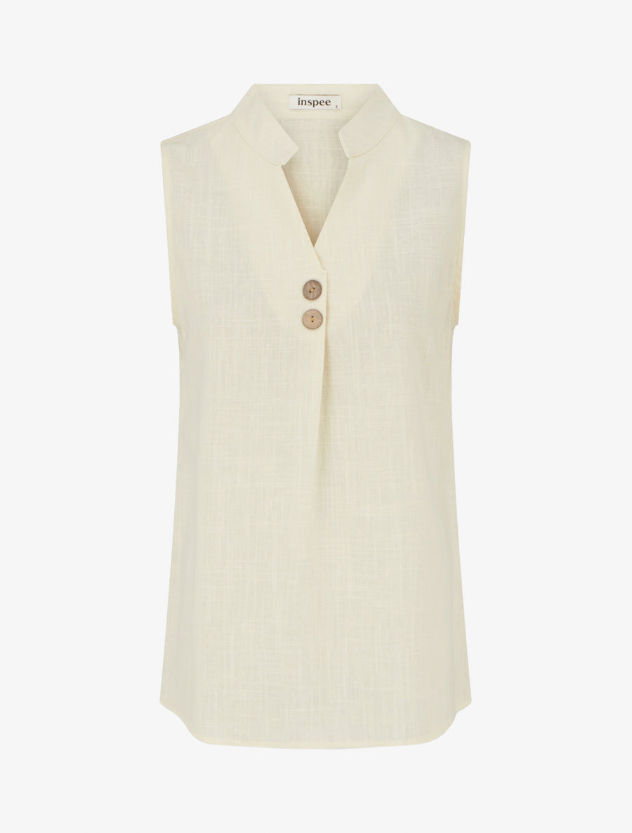 Top droit sans manches en lin mélangé - Beige - 1