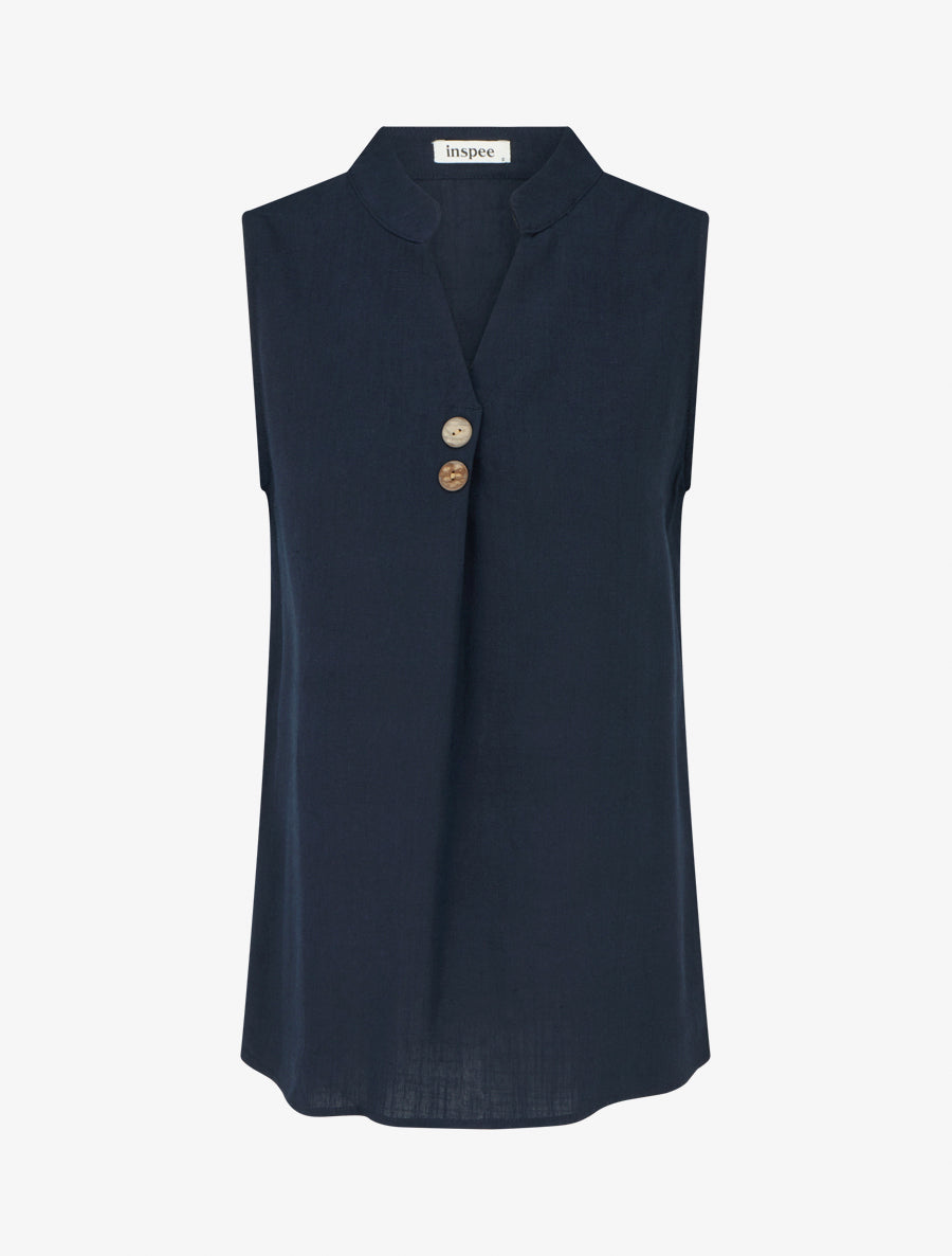 Top droit sans manches en lin mélangé - Marine - 1