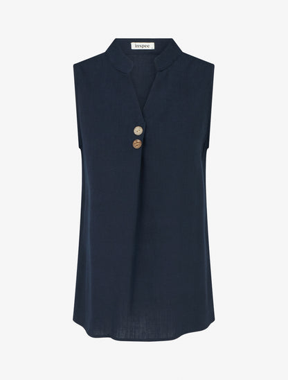 Top droit sans manches en lin mélangé - Marine - 1