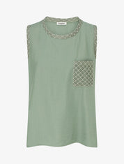 Top sans manches droit à poche en crochet - Kaki clair - 1