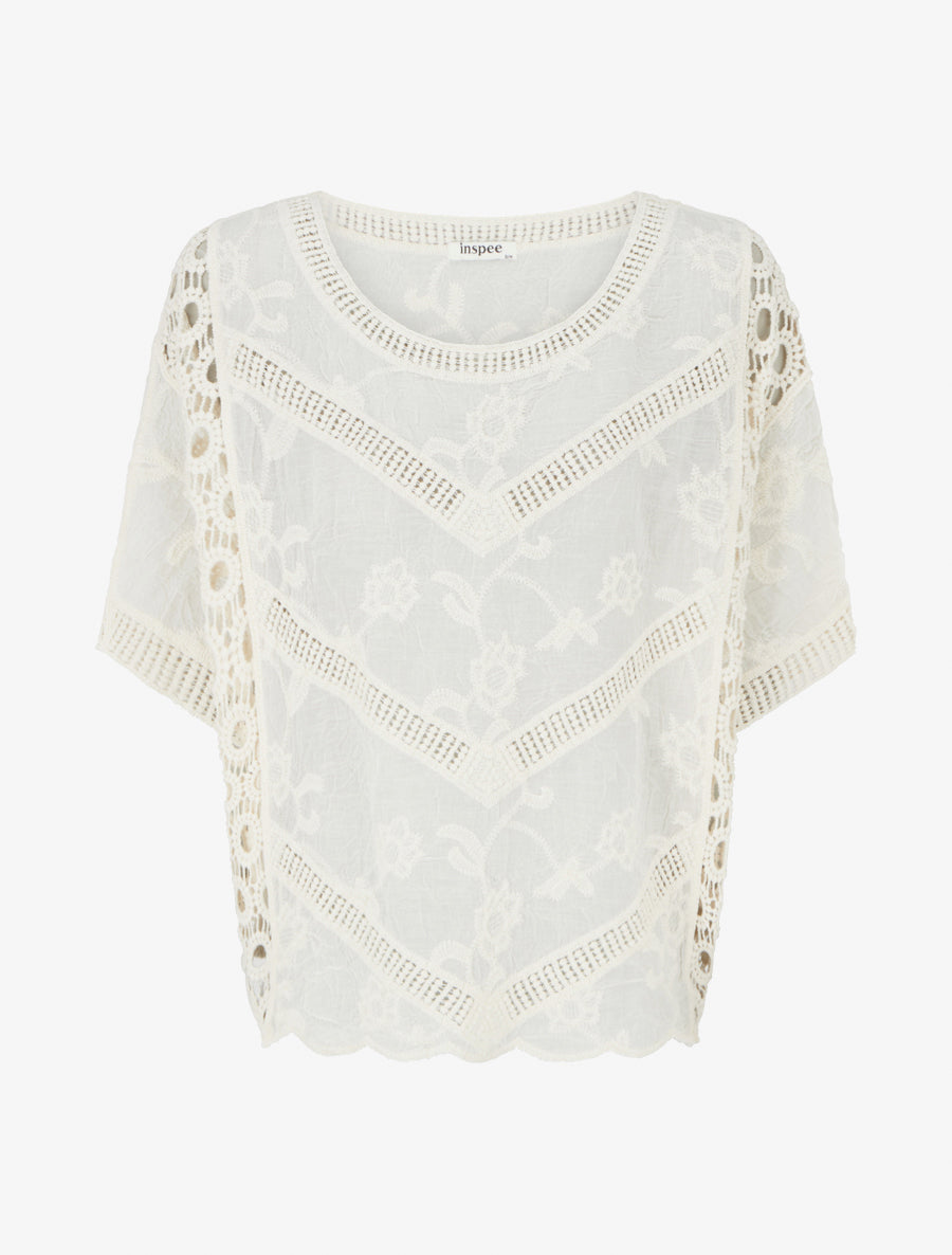 Top ample brodé à manches courtes - Écru - 1