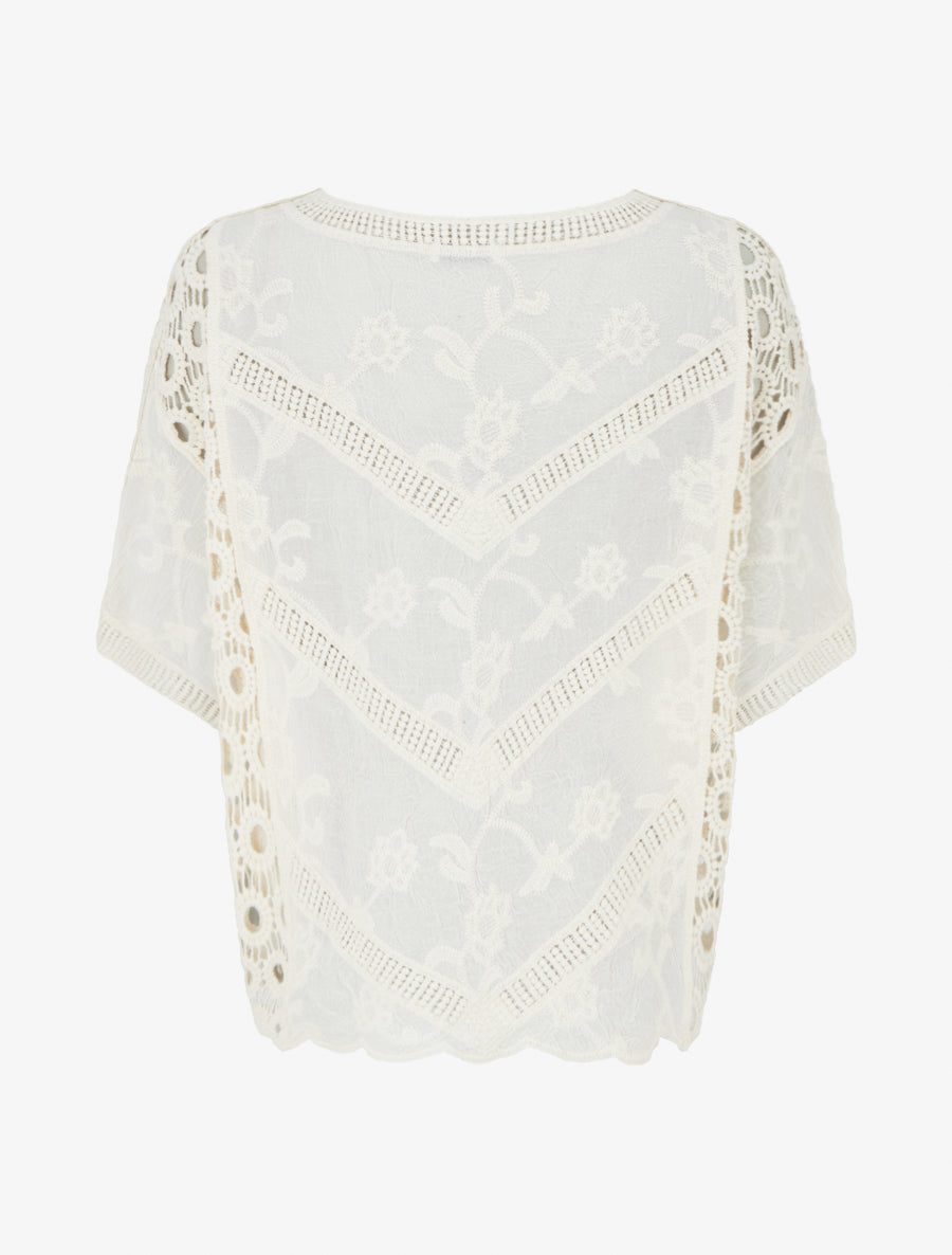 Top ample brodé à manches courtes - Écru - 2