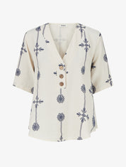 Top ample à manches courtes imprimé floral - Beige - 1