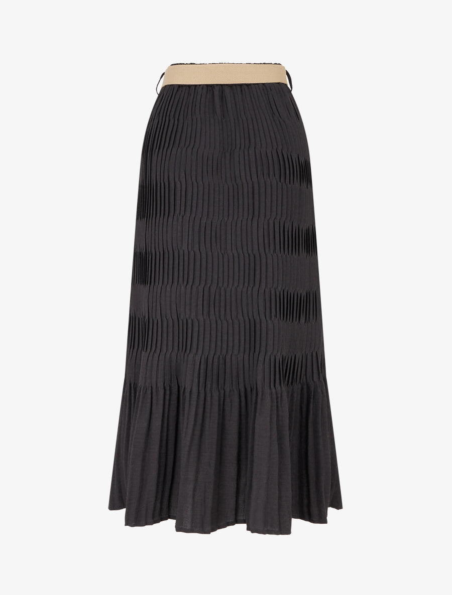 Jupe longue plissée à taille élastiquée - Noir - 2