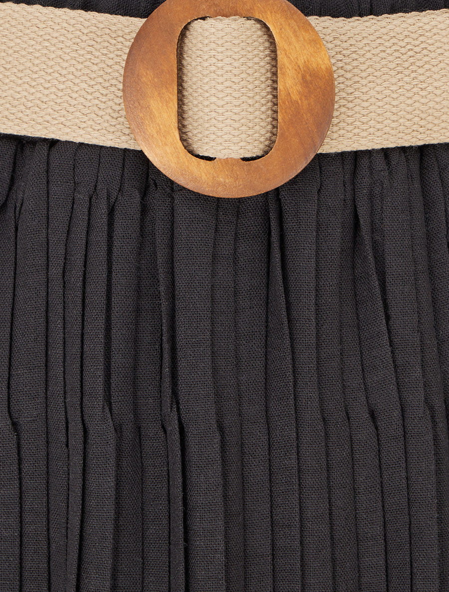 Jupe longue plissée à taille élastiquée - Noir - 3