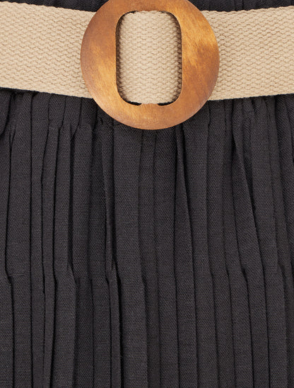 Jupe longue plissée à taille élastiquée - Noir - 3