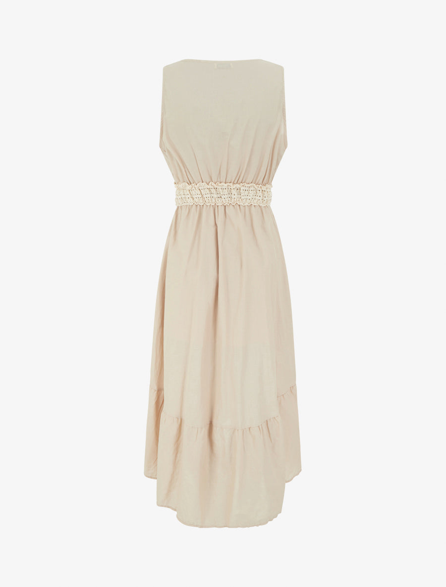 Vestido largo con bordado de motivo cachemira - Beis