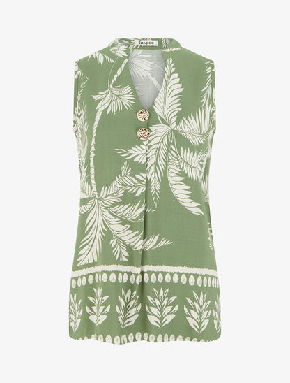 Top imprimé à boutons décoratifs - Kaki - 1