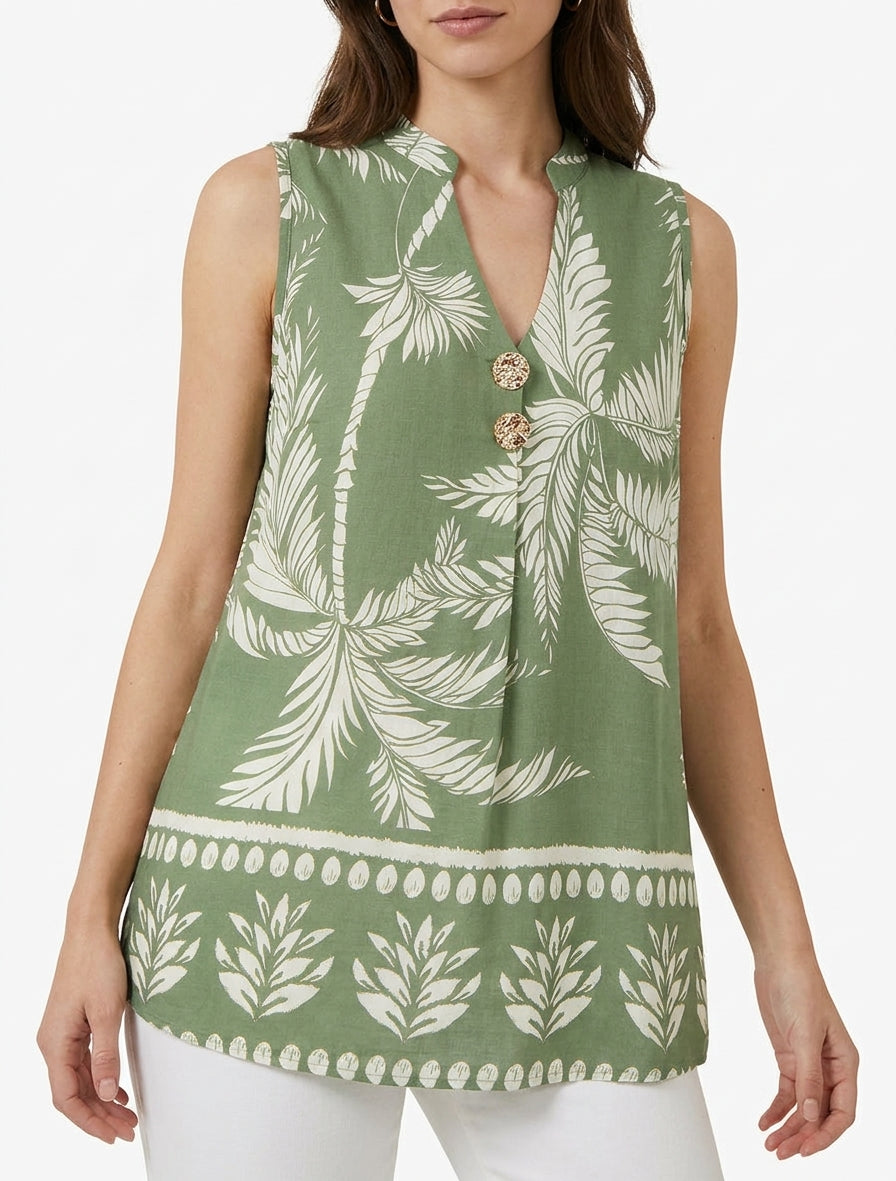 Top estampado con botones decorativos - Caqui