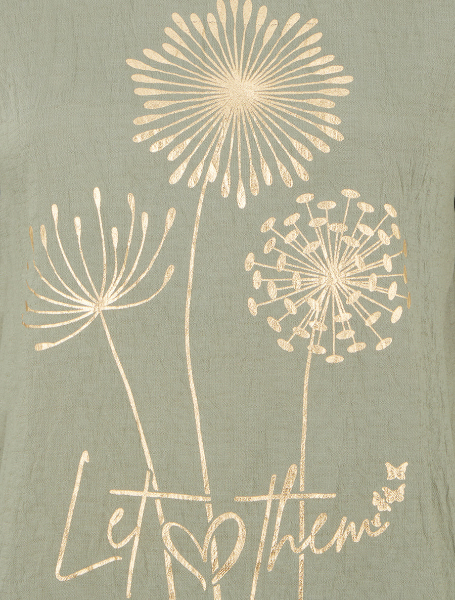 Top manches courtes à flocage pissenlit et message - Kaki - 3