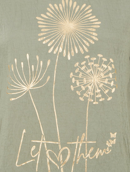 Top manches courtes à flocage pissenlit et message - Kaki - 3