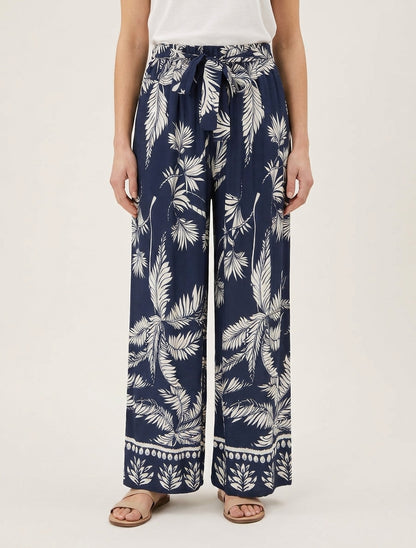 Pantalón elástico fluido estampado de follaje - Marine