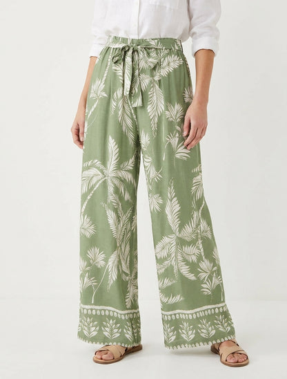 Pantalón elástico fluido estampado de follaje - Caqui
