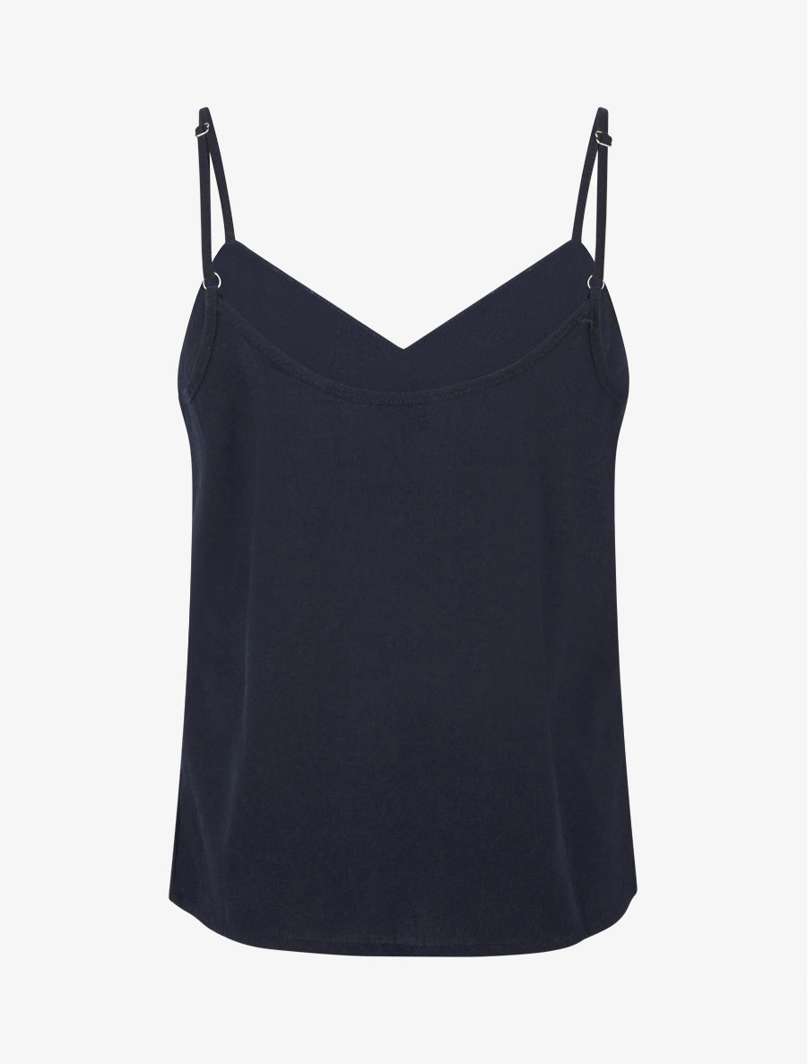 Caraco en lin mélangé à col brodé - Marine - 2