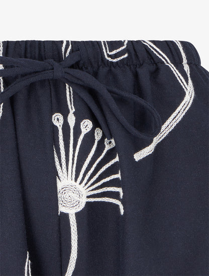 Pantalon ample à broderies florales - Bleu nuit - 3