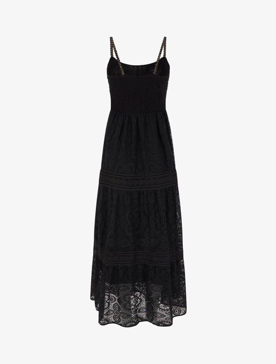 Robe longue en dentelle à bretelles tressées - Noir - 2