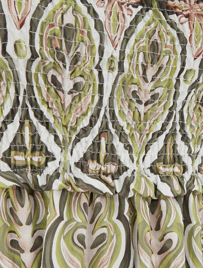 Robe longue à bretelles perlées et imprimé fantaisie - Kaki - 3