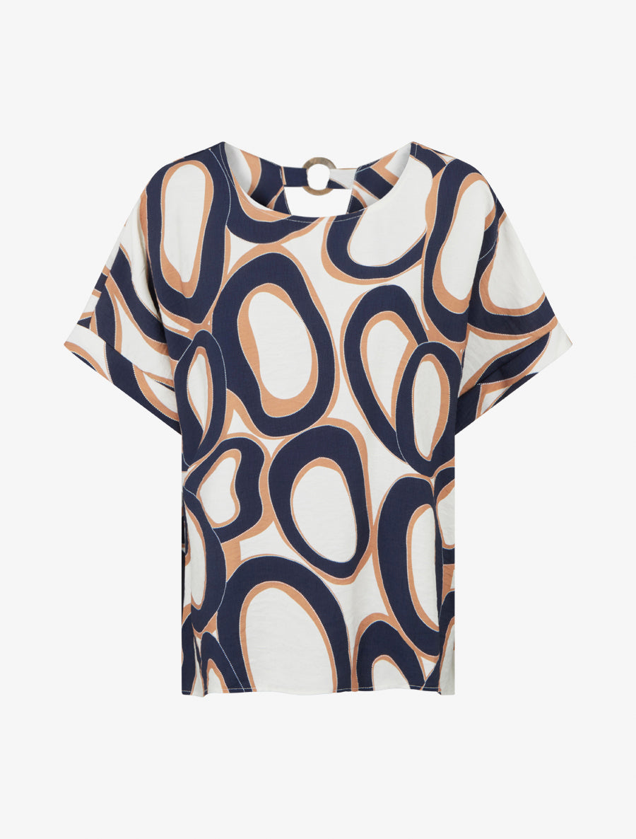 Top ample manches courtes imprimé stylisé - Marine - 1