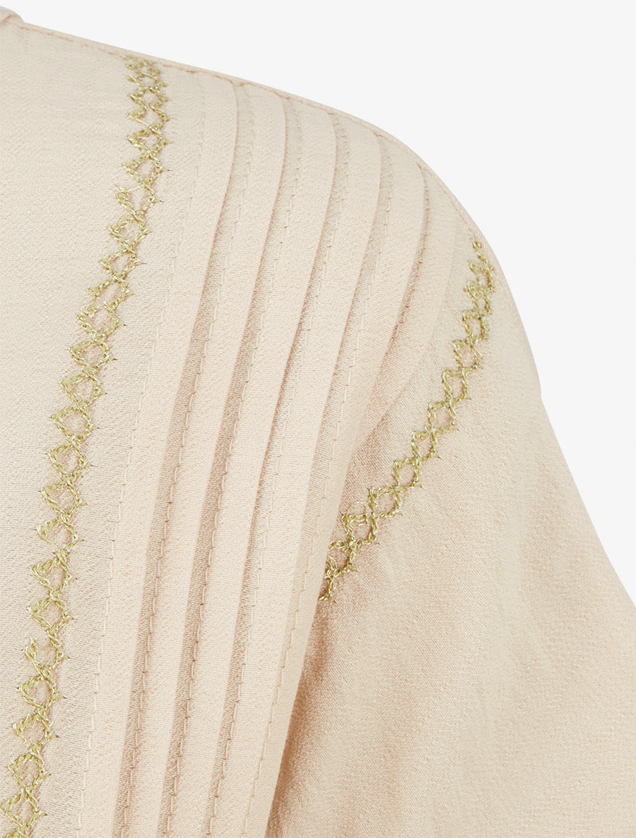 Top ample manches courtes à détail plissé - Beige - 3