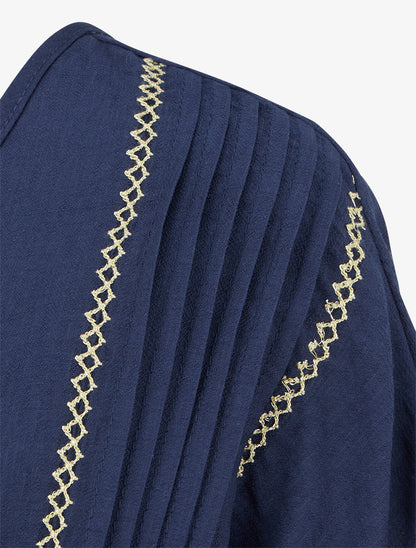 Top ample manches courtes à détail plissé - Marine - 3