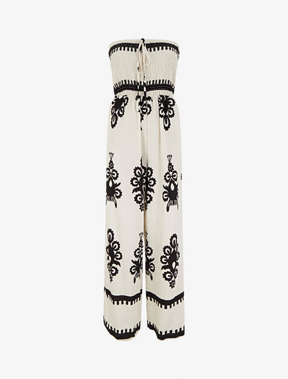 Combinaison à bustier élastiquée et imprimé graphique - Beige - 1