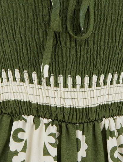 Combinaison à bustier élastiquée et imprimé graphique - Kaki - 3