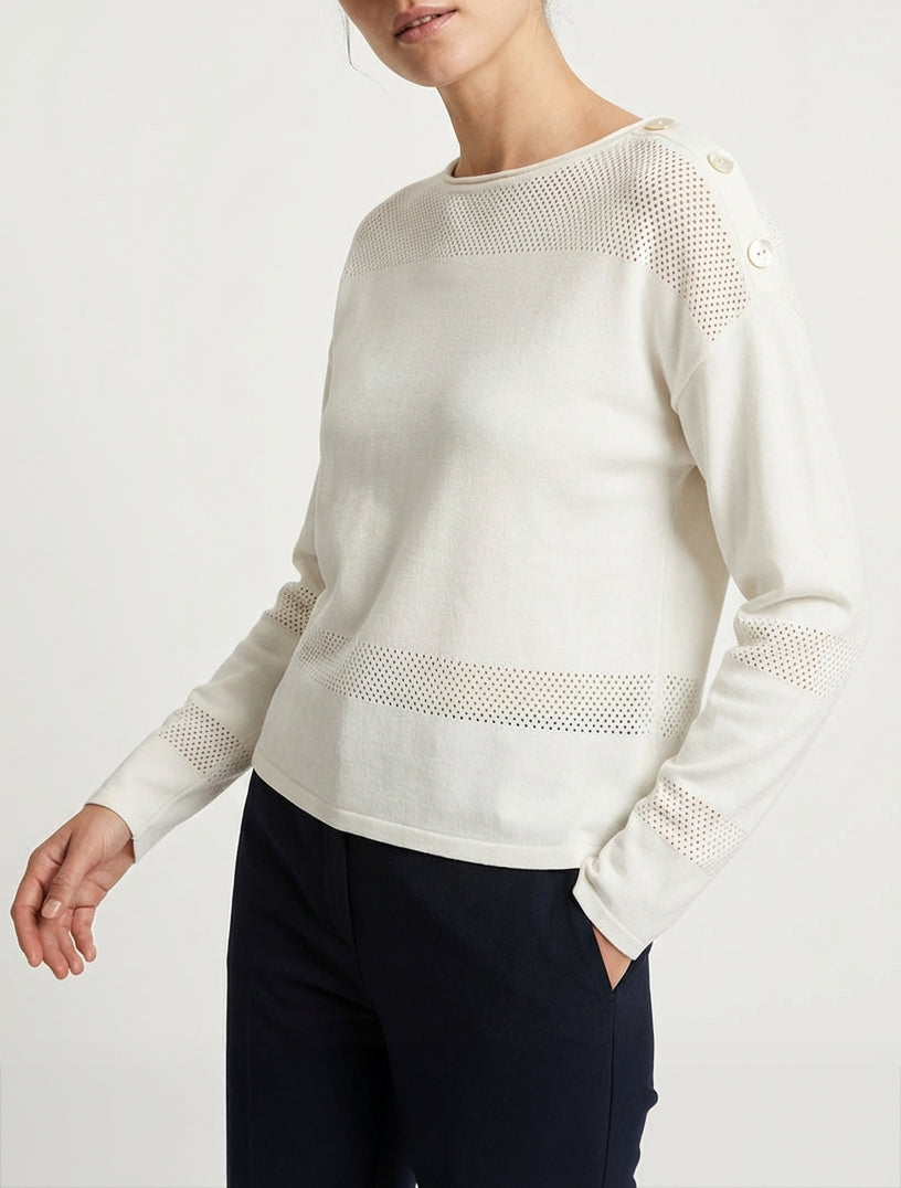 Jersey fino con botones decorativos - Crudo