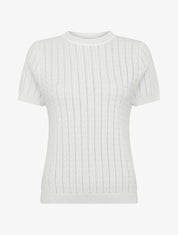 Pull uni ajouré à manches courtes - Blanc - 1