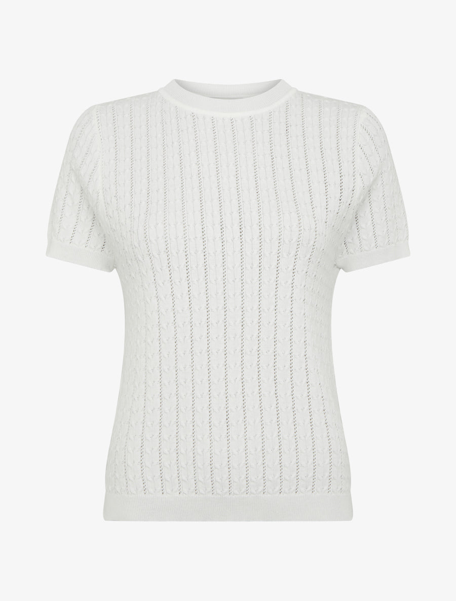 Pull uni ajouré à manches courtes - Blanc - 1