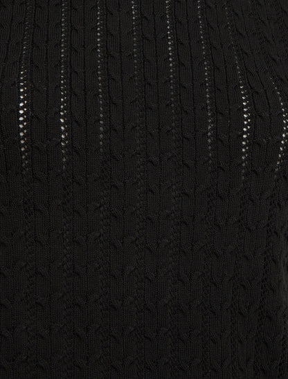 Pull uni ajouré à manches courtes - Noir - 3