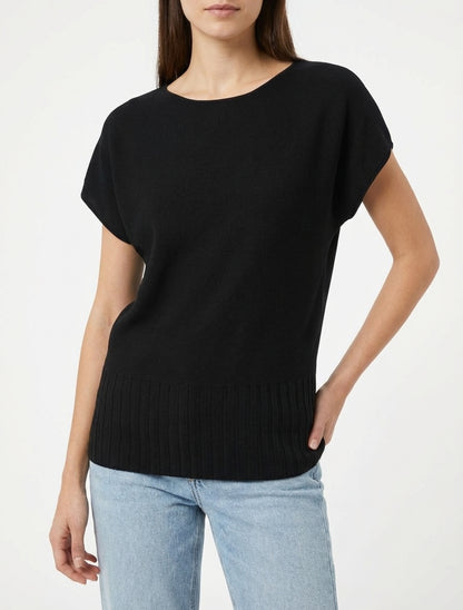 Jersey fino liso con cuello redondo. - Negro