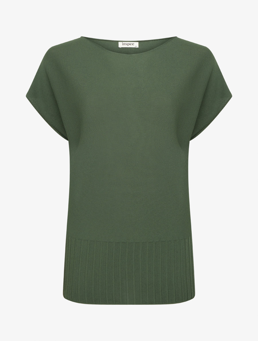 Pull fin uni à col rond arrondi - Kaki - 1