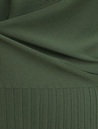 Pull fin uni à col rond arrondi - Kaki - 3