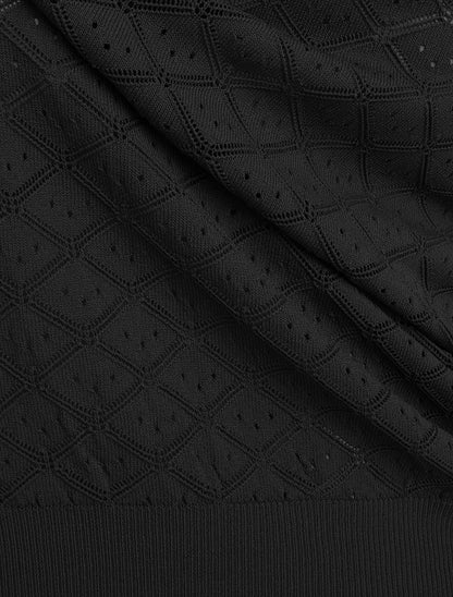 Pull fin à motifs losanges ajourés - Noir - 3