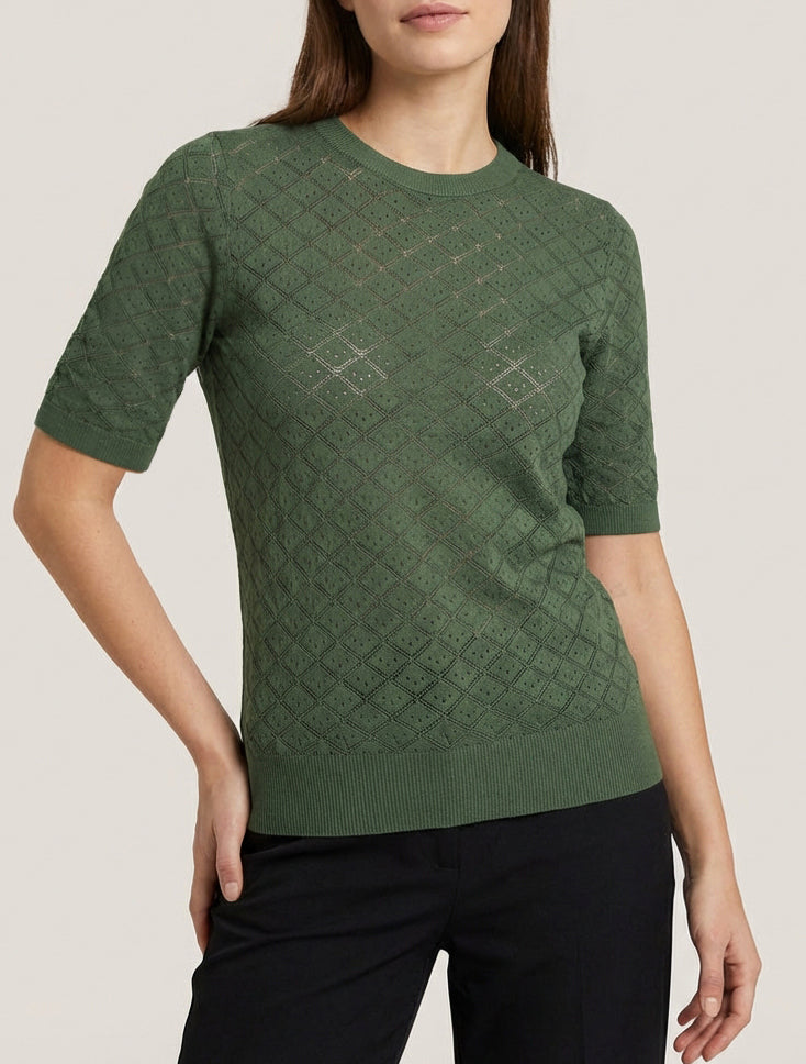 Suéter fino con patrón de rombos calados - Caqui