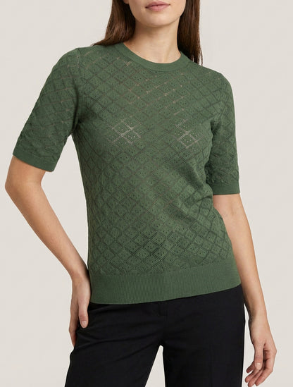 Suéter fino con patrón de rombos calados - Caqui