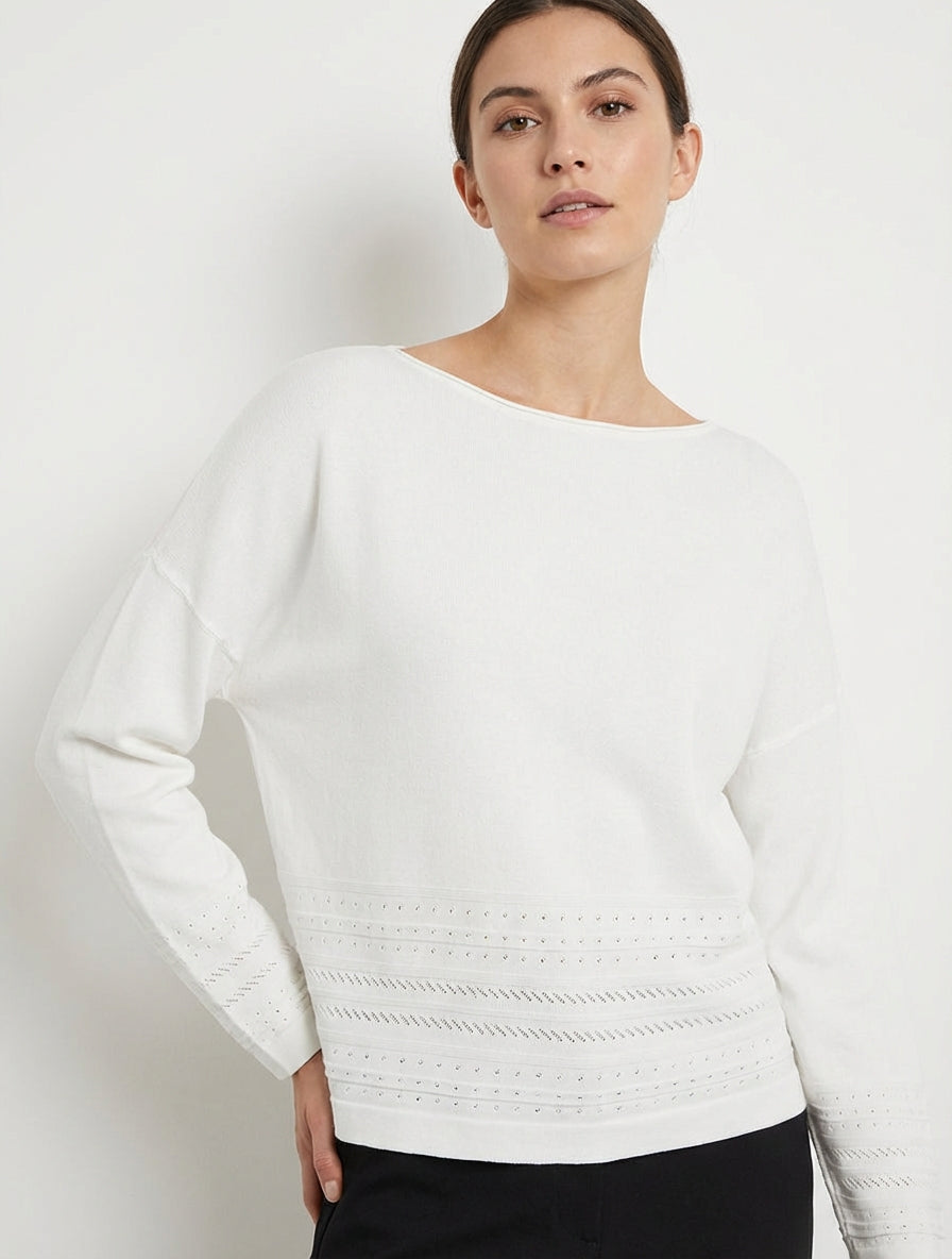 Top derecho de malla con bordes de fantasía - Blanco