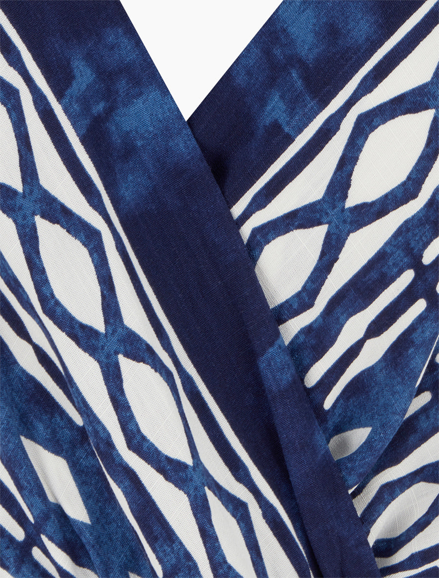 Robe longue élastiquée à imprimé fantaisie - Marine - 3