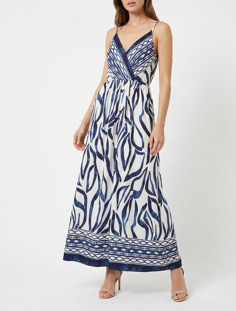 Vestido largo elástico con estampado de fantasía. - Marine