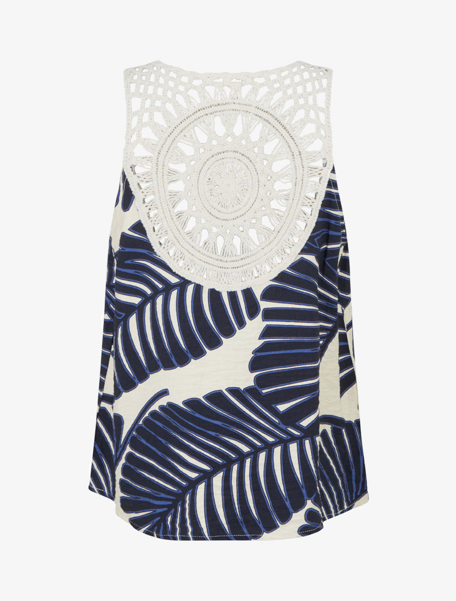 Top imprimé feuille de palmier à bretelles crochet - Marine - 2