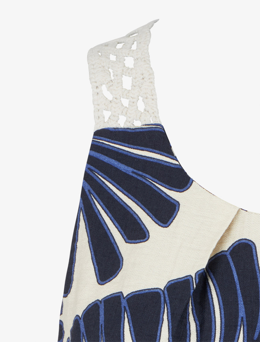 Top imprimé feuille de palmier à bretelles crochet - Marine - 3