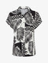 Chemise ample manches courtes imprimé feuilles tropicales - Noir - 1