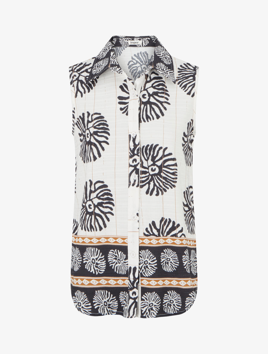 Chemise sans manches imprimé anémones - Noir - 1