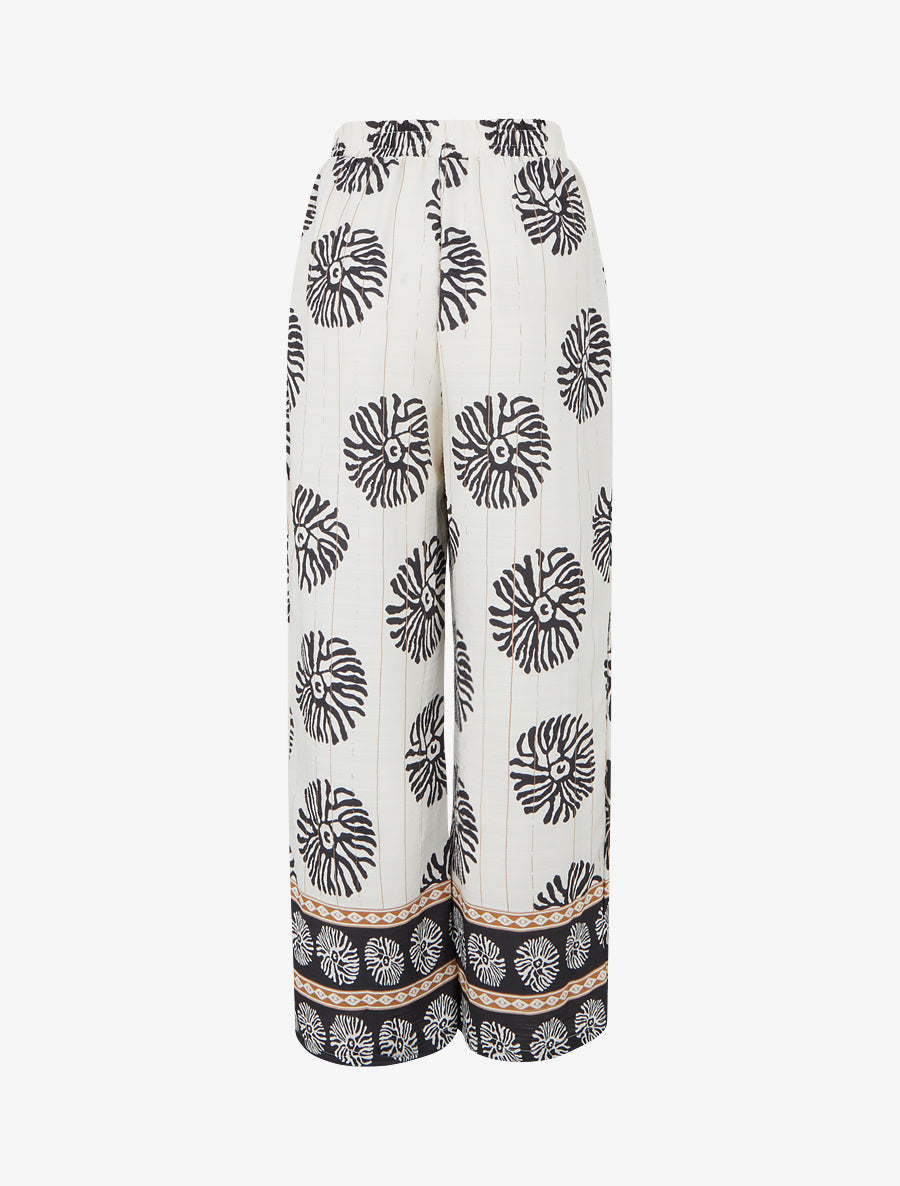 Pantalon droite imprimé anémones - Écru - 2