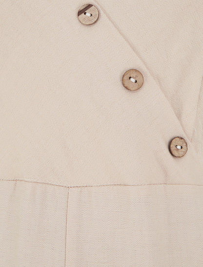 Combinaison unie à boutons décoratifs et bretelles - Beige - 3