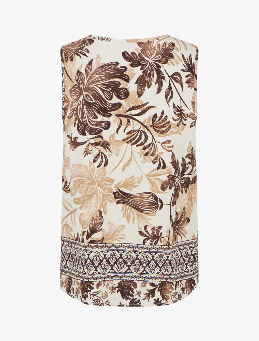 Top droit à col V et imprimé végétal - Marron - 2